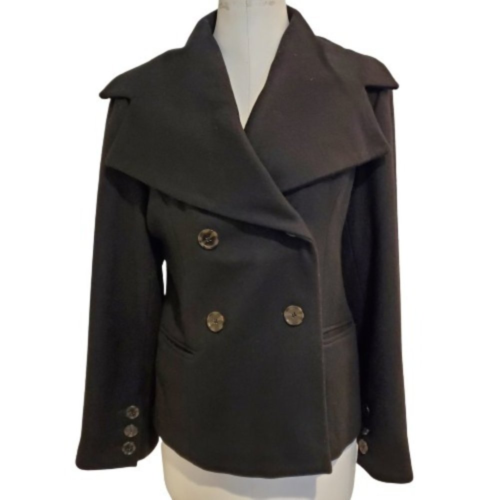 MARVIN RICHARDS Black Wool Blend Pea Coat Size Large